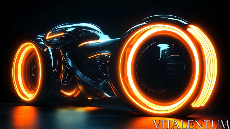Futuristic neon-lit motorcycle with glowing circular wheels.