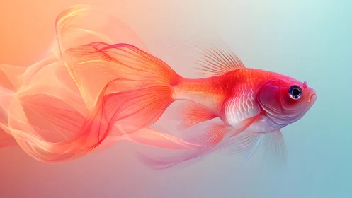 Vibrant goldfish with flowing fins in dreamy pastel digital art.