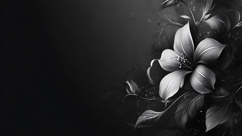 Ethereal monochrome flowers bloom with luminous grace.