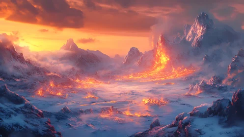 Alpine Volcanic Valley at Sunset with Lava Flows