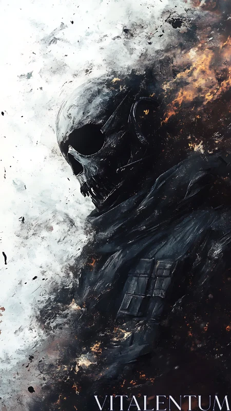 Burning armored skull dissolves into smoke and embers