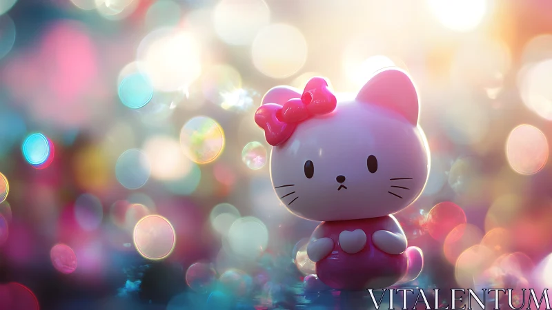 Glossy cat figurine rendered in bokeh-rich photoreal lighting
