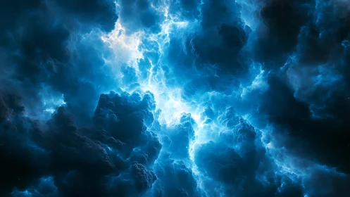 Luminous blue nebula cloudscape with radiant cosmic core.