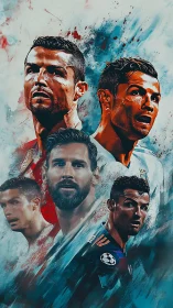 Dynamic football legends rise from bold painted colors