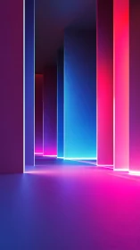 Neon corridor of glowing panels in vivid gradient light.