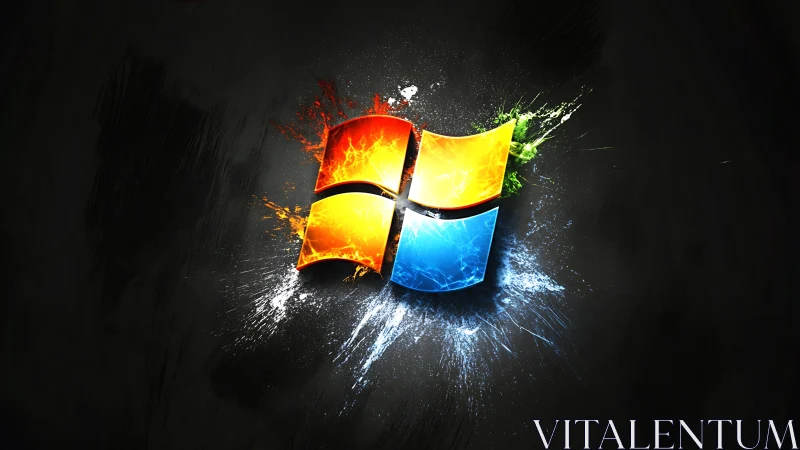 High-energy Windows-style quad logo with explosive particle splashes