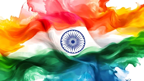 Indian tricolor flag flows in vibrant abstract watercolor