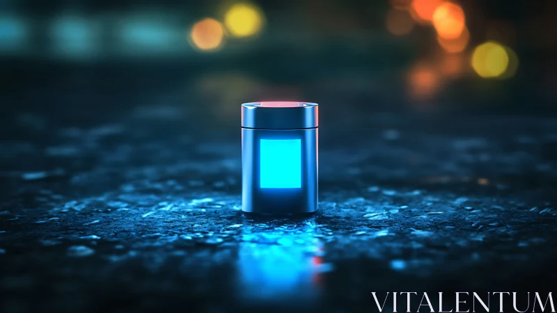 Lone neon canister humming on a rain-slick cyber street.