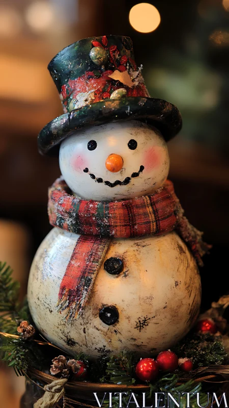Cheerful snowman decoration glows with cozy holiday warmth