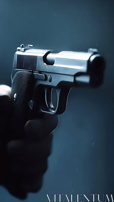 Close-up pistol profile in dramatic low key lighting.