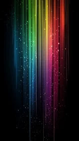 Prismatic lightfall streaking through a starlit digital abyss.