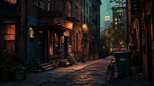Golden city evening settles gently over a quiet alley