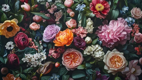 Floral Composition with Multiple Cultivated Bloom Varieties.