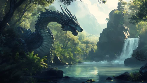 River-bent dragon listens to the waterfall’s quiet prophecy
