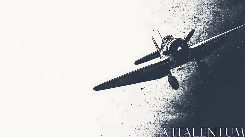 Monochrome warplane illustration uses grain, splatter and high contrast