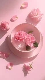 Monochromatic Pink Floral Arrangement in Geometric Ceramic Bowl.