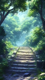 Stone Path Through Ancient Forest Canopy.