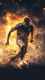 Fiery soccer forward charges through glowing dust storm
