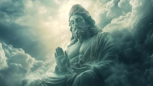 Gentle celestial guardian resting in soft, glowing clouds.