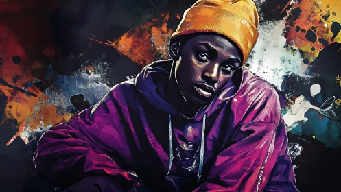 Urban portrait radiates attitude against abstract graffiti backdrop.