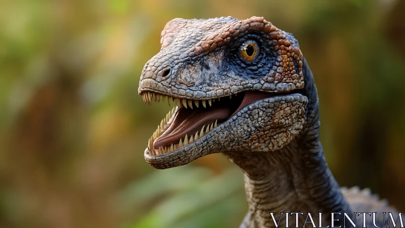 Velociraptor dinosaur head rendered in sharp close-up detail