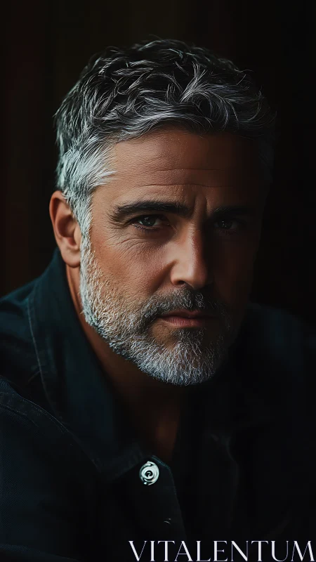 Middle-aged man with gray hair in low-key portrait lighting.