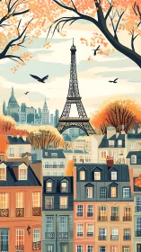 Autumn-kissed Paris rooftops cradle a dreamy Eiffel skyline.