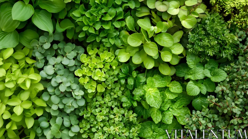 Lush foliage textures showcase diverse green garden leaves.