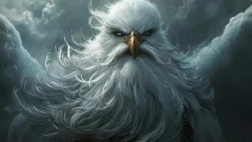 Majestic White Eagle in Stormy Skies, Dramatic Fantasy Art.