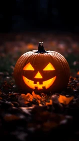 Low-key depth-of-field study of a glowing carved jack-o’-lantern