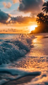 Sunlit shore waves shimmer beneath a blazing tropical sky.