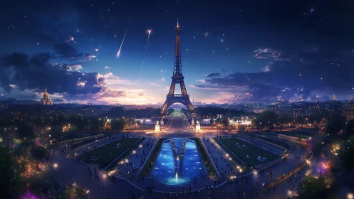 Starlit Paris promenade under a dreamstruck Eiffel glow.