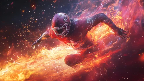 Gridiron comet dives through roaring rivers of flame.