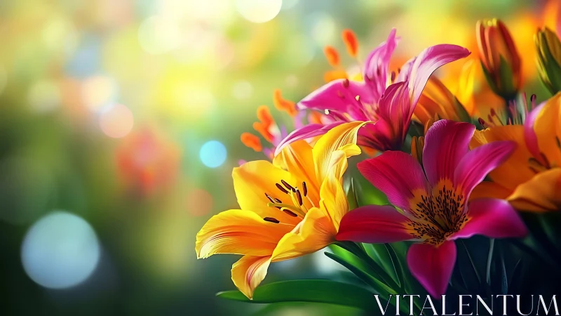 Vibrant Alstroemeria Lilies in Soft Focus Garden Light.