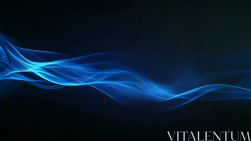 Blue digital light waves on dark abstract background.