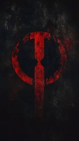 Grungy red circular symbol on dark distressed background.