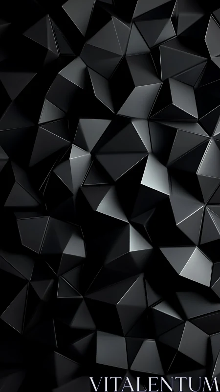 Black geometric polyhedron wall forms sharp abstract surface