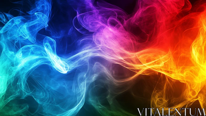 Vibrant multicolored smoke waves over deep dark background.