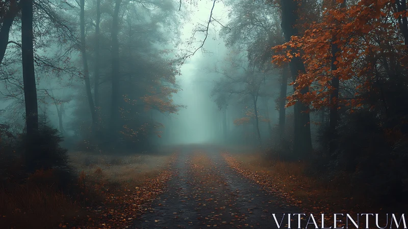 Misty Forest Path: Atmospheric Woodland Avenue Through Fog