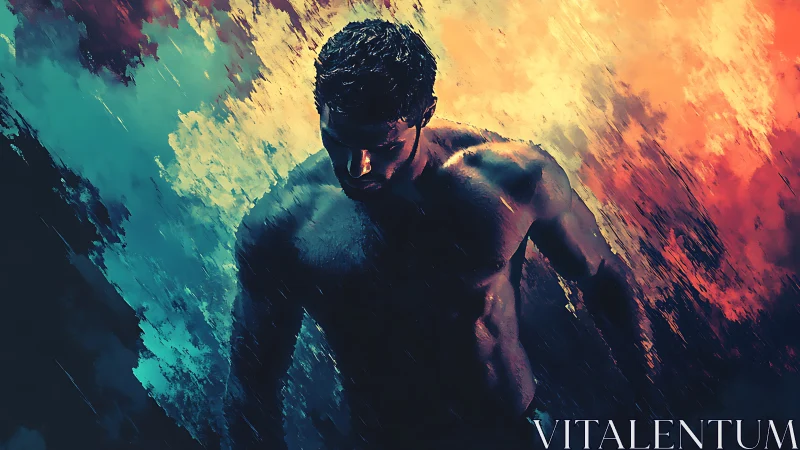 Fire and water collide as the lone figure strides through