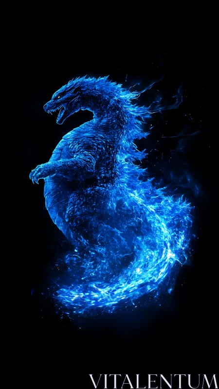 Blue energy reptilian creature rendered on black background.