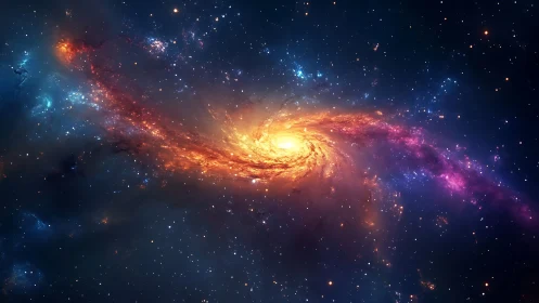 Spiraling stellar nebula arcing across deep cosmic void.