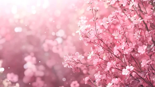 Pink Flower Field with Soft Bokeh Background.