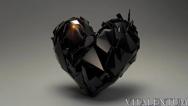 Faceted Black Heart Form with Crystalline Geometry