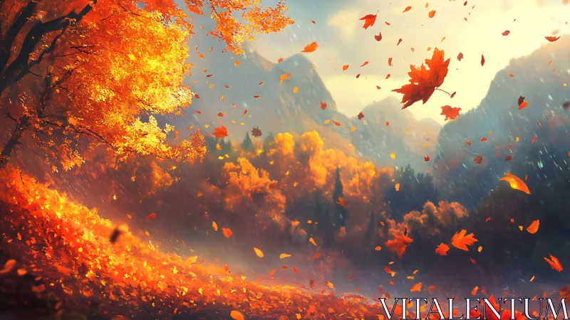 Digital landscape shows autumn forest and distant mountains