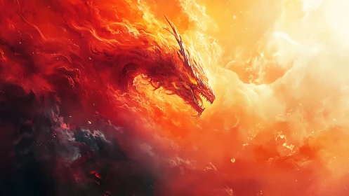 Solar Flare Dragon Surging Through Inferno Skies of Fire.