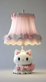 Kitten-shaped pastel lamp quietly rehearses bedtime dreams