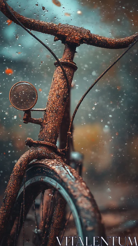 Oxidized Bicycle in Rain with Bokeh Particles