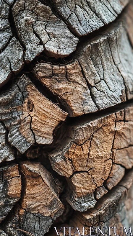 Weathered stacked firewood closeup with dry cracked bark.