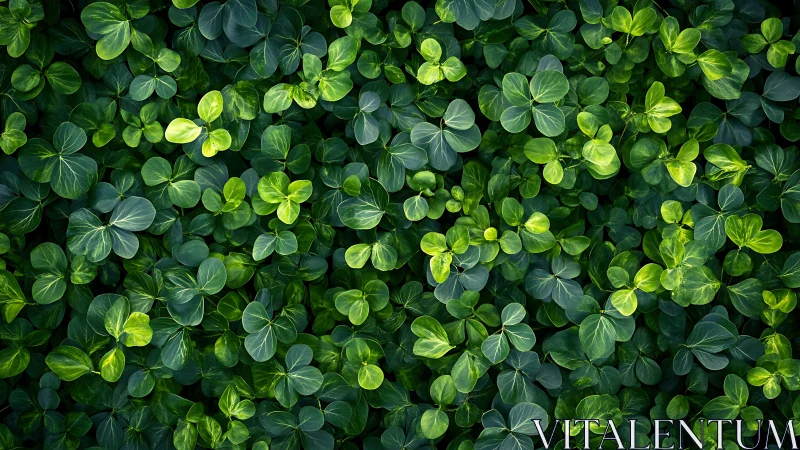 Lush clover leaf canopy under soft natural daylight.